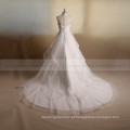 Intellectuality High Collar Lace Beads Sequin Flowers Tiered Long Train Wedding Gown